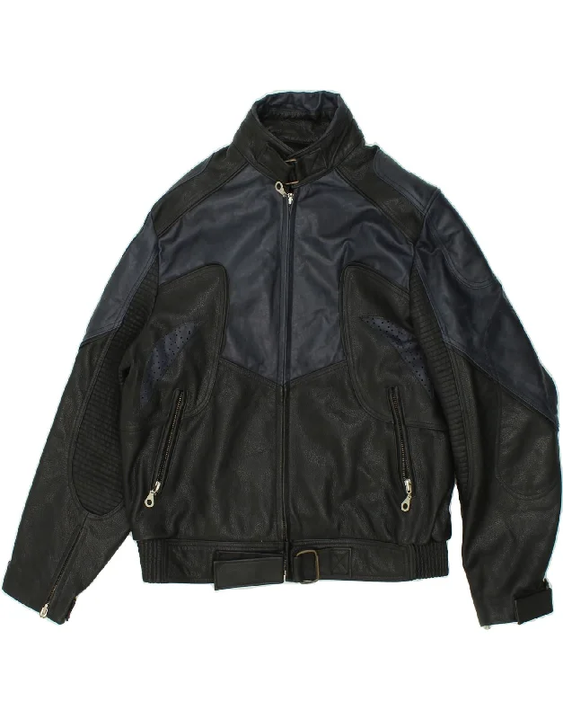 Men's Coats with ButtonsVINTAGE Mens Motorcycle Biker Jacket UK 36 Small Black Colourblock Leather Men's Coats with ButtonsVINTAGE Mens Motorcycle Biker Jacket UK 36 Small Black Colourblock Leather