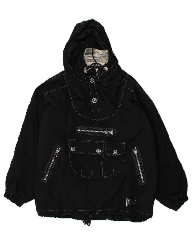 Men's Coats with Chest PocketsVINTAGE Mens Oversized Graphic Hooded Anorak Jacket UK 40 Large Black