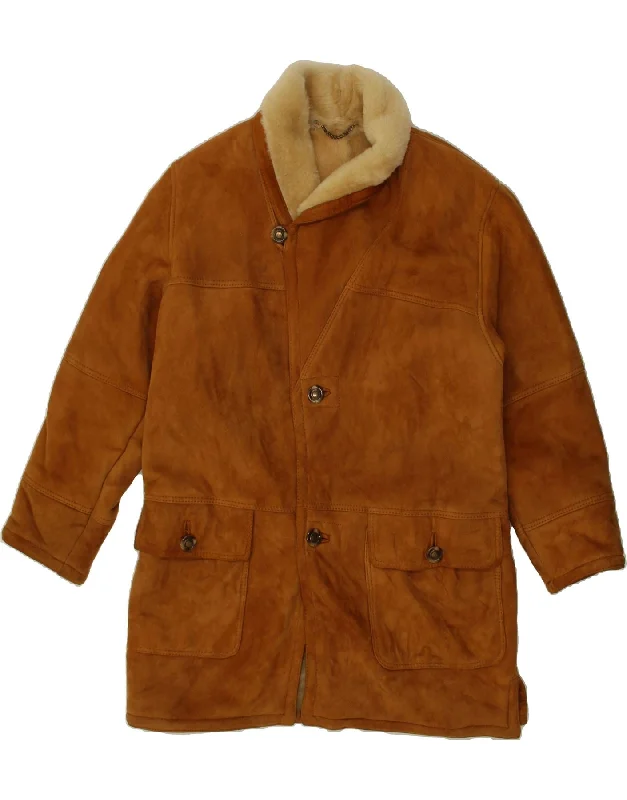 Men's Coats with Breathable FabricVINTAGE Mens Shearling Jacket IT 48 Medium Brown Shearling