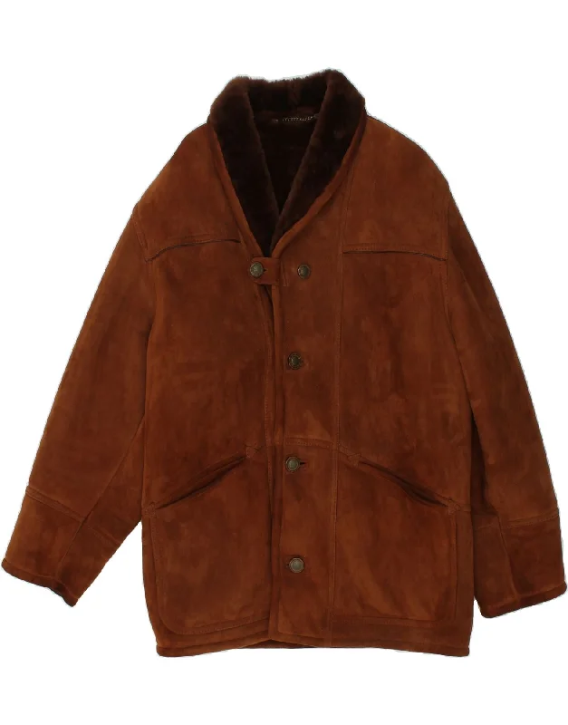 Men's Coats for Winter SportsVINTAGE Mens Shearling Jacket IT 50 Large Brown Shearling