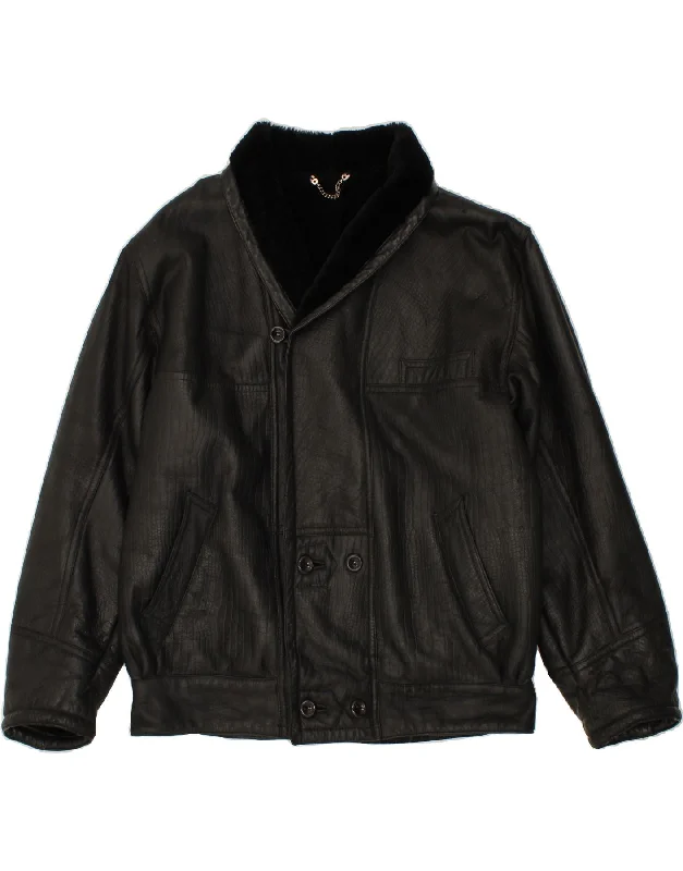 Men's Coats with Wind-Resistant FabricVINTAGE Mens Shearling Jacket IT 54 2XL Black Shearling
