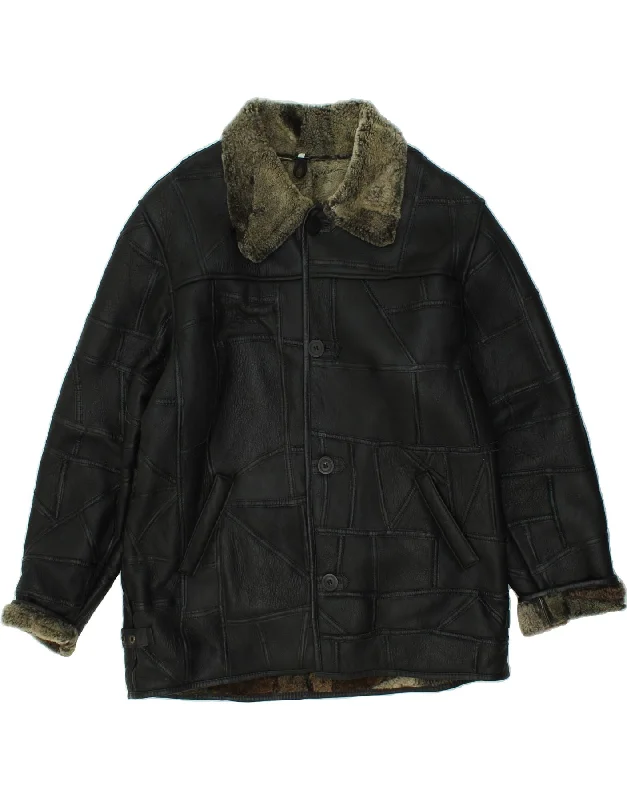 Men's Coats for Ice FishingVINTAGE Mens Shearling Jacket UK 42 XL Black Leather