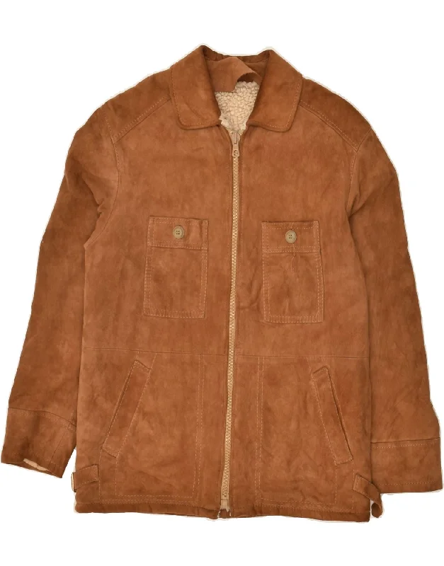 Men's Coats for BikingVINTAGE Mens Sherpa Suede Jacket IT 46 Small Brown