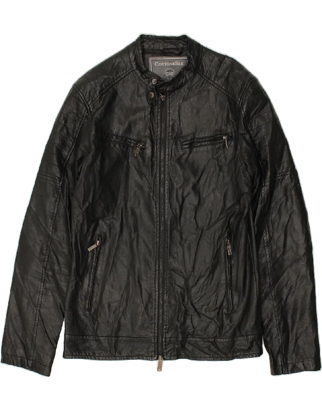 Men's Coats with Embroidered DetailsVINTAGE Mens Slim Faux Leather Bomber Jacket UK 40 Large Black Men's Coats with Embroidered DetailsVINTAGE Mens Slim Faux Leather Bomber Jacket UK 40 Large Black
