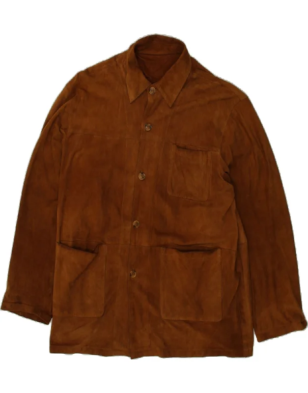 Men's Coats with Adjustable SleevesVINTAGE Mens Slim Leather Jacket IT 58 4XL Brown