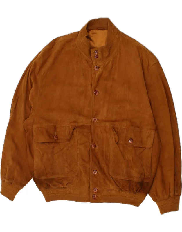 Men's Coats with Tactical FeaturesVINTAGE Mens Suede Bomber Jacket IT 58 4XL Brown