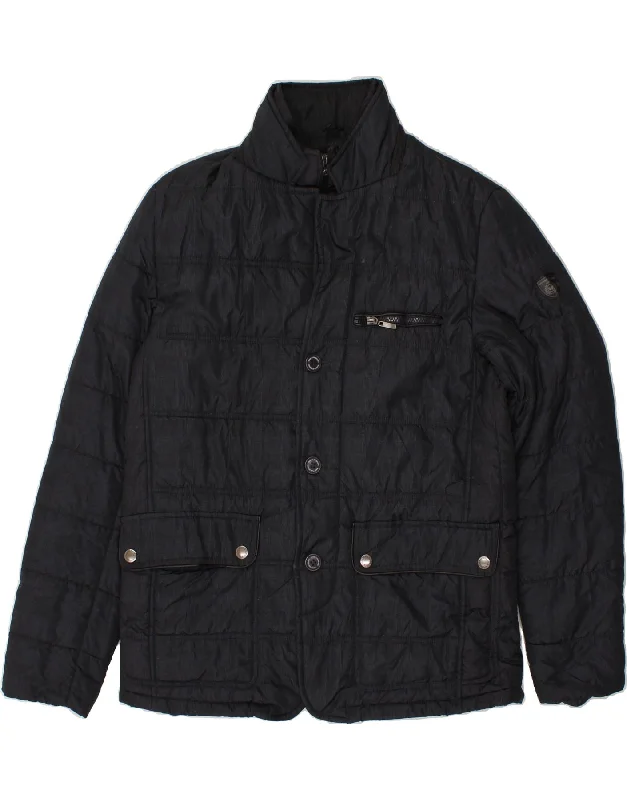Men's Coats with Ripstop FabricWAMPUM Mens Slim Padded Jacket UK 42 XL Navy Blue Check Polyester