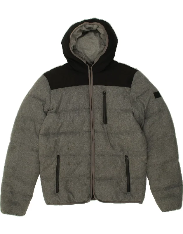 Men's Coats for RunningWRANGLER Mens Hooded Padded Jacket UK 38 Medium Grey Colourblock Polyester